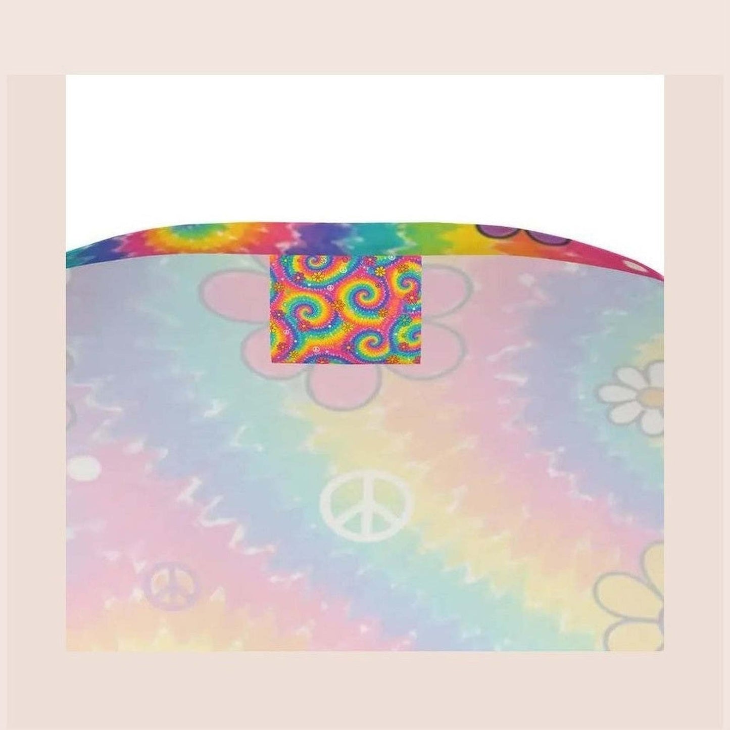 Close-up of pastel gradient fabric on women's trippy swirl t-shirt