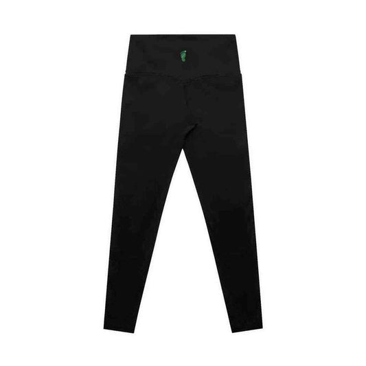 Black seamless high-waisted leggings with green leaf embroidery on back waist