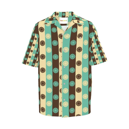 Front view Hippie Golf Co striped floral camp collar shirt with chest pocket
