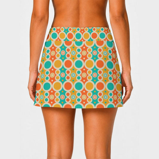 Retro Circles High-Stretch A-Line Skort