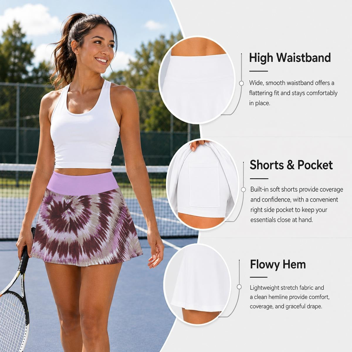 Tie Dye Purple Pleated Athletic Skort