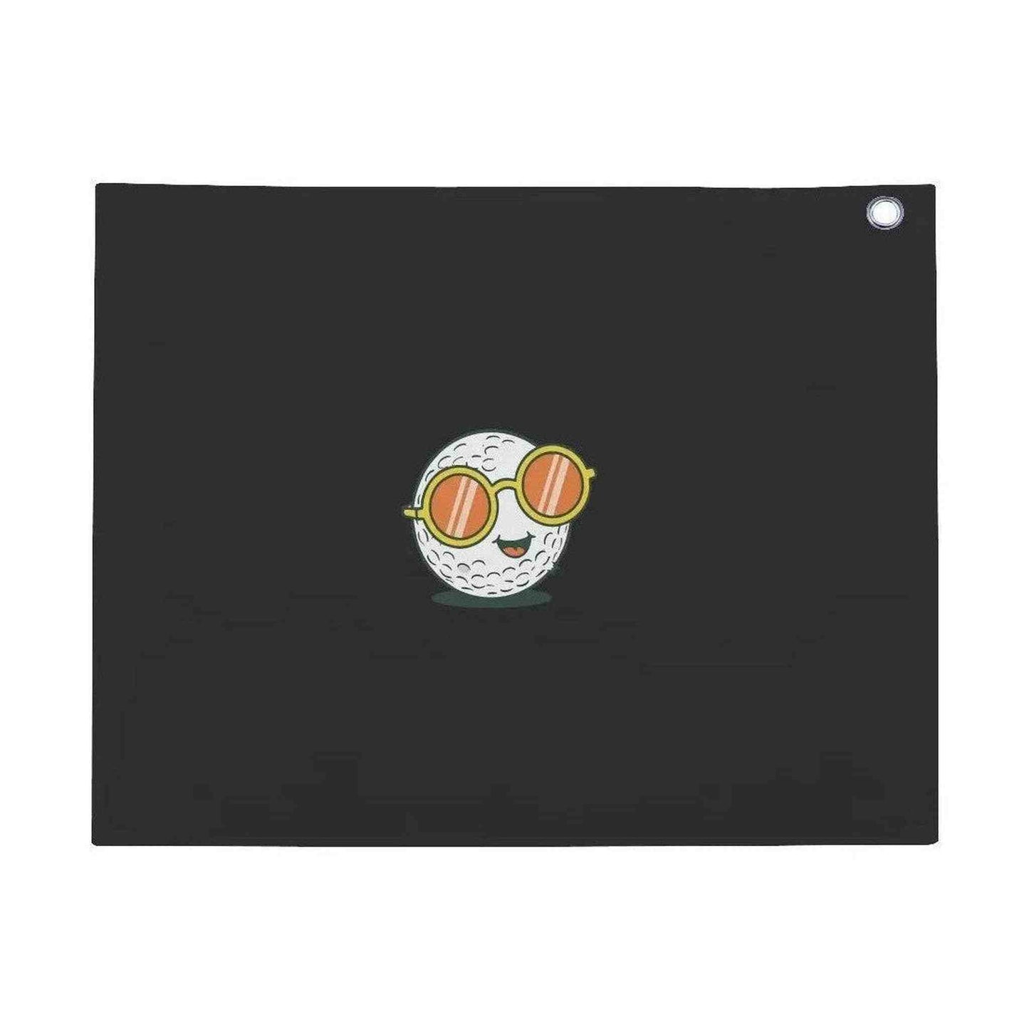 Dark gray cotton golf towel with groovy smiling golf ball graphic and grommet