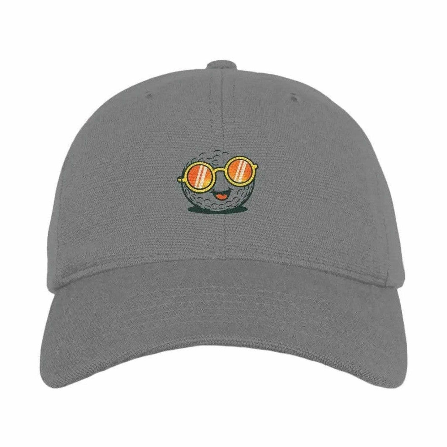 Gray hemp cotton baseball cap with golf ball wearing sunglasses embroidery