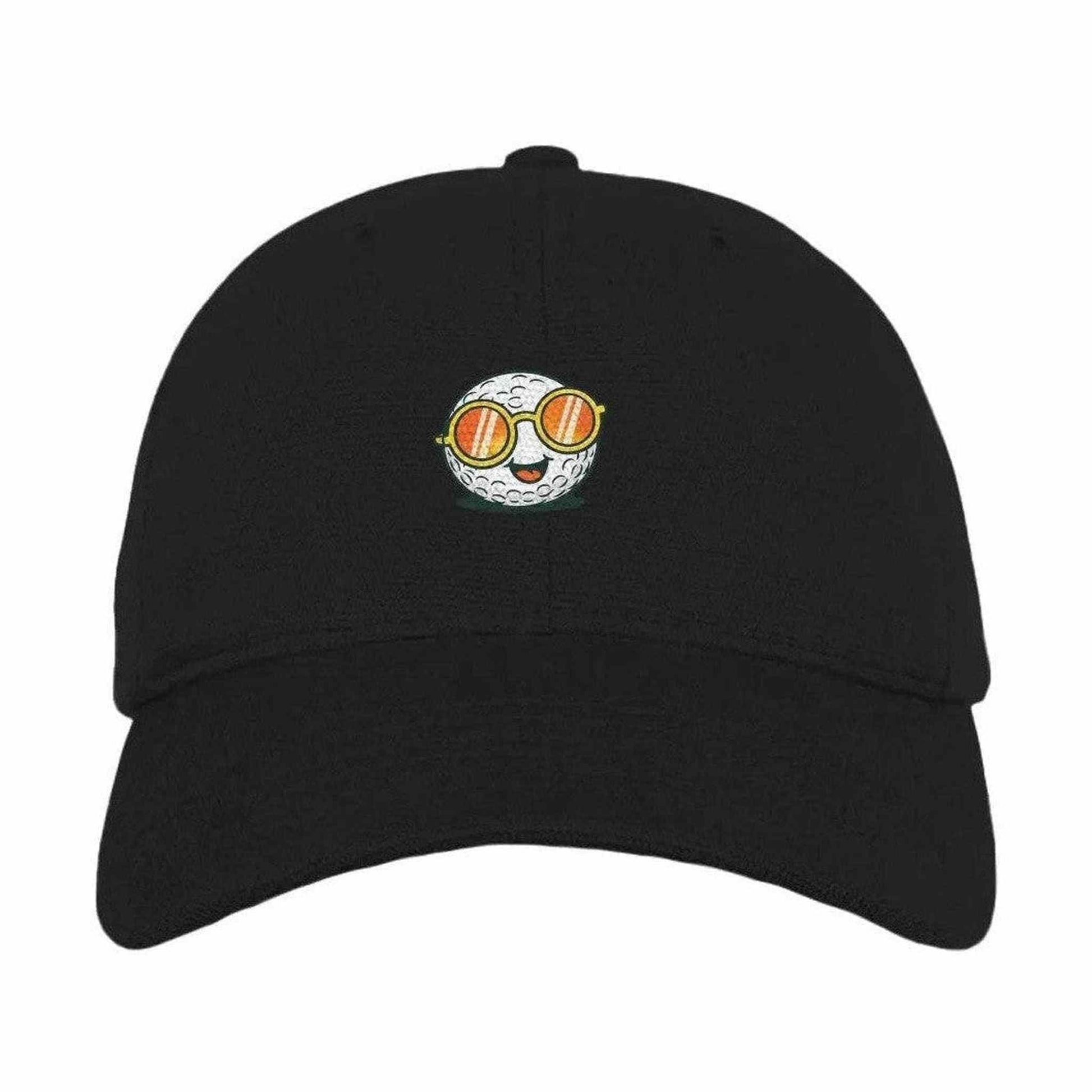Black Hemp Footprint Baseball Cap with embroidered golf ball sunglasses