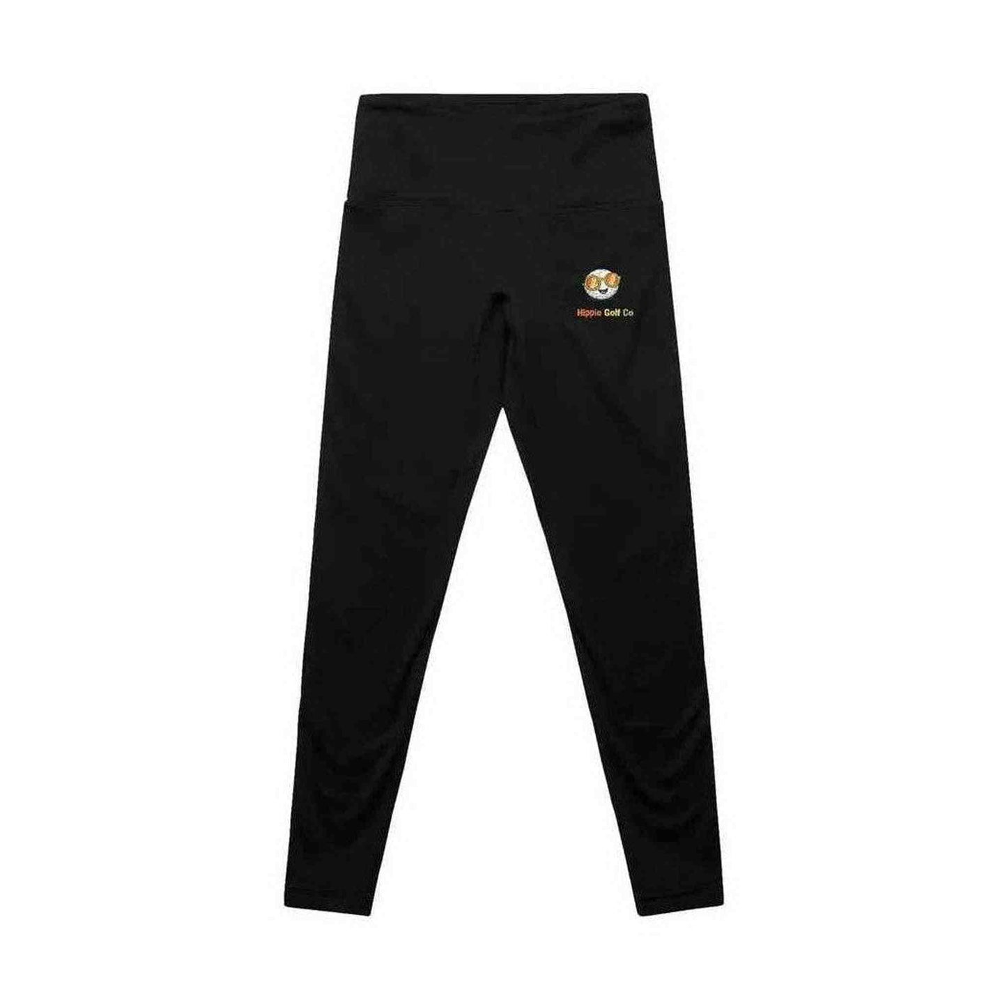 Black seamless high-waisted leggings with Hippie Golf Co thigh logo