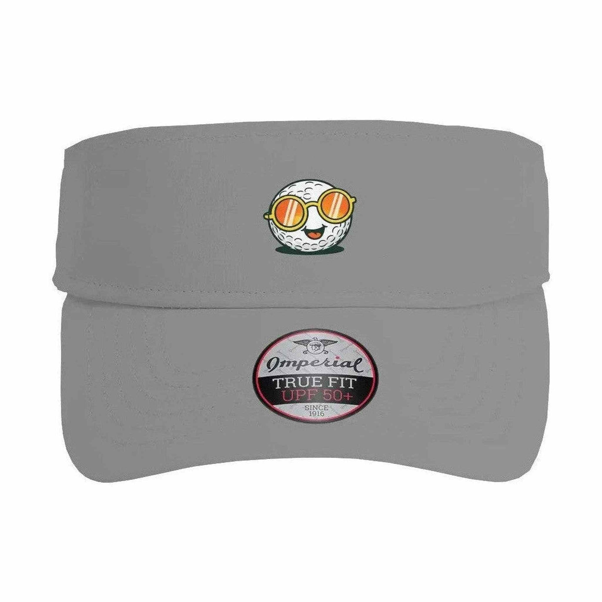 Light gray Ball Guy Performance Visor with golf ball graphic and structured curved brim