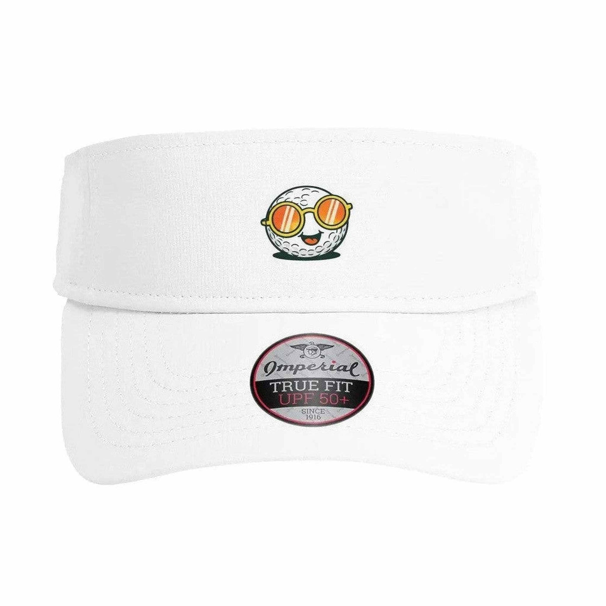 White Ball Guy Performance Visor with golf ball graphic and antimicrobial comfort band