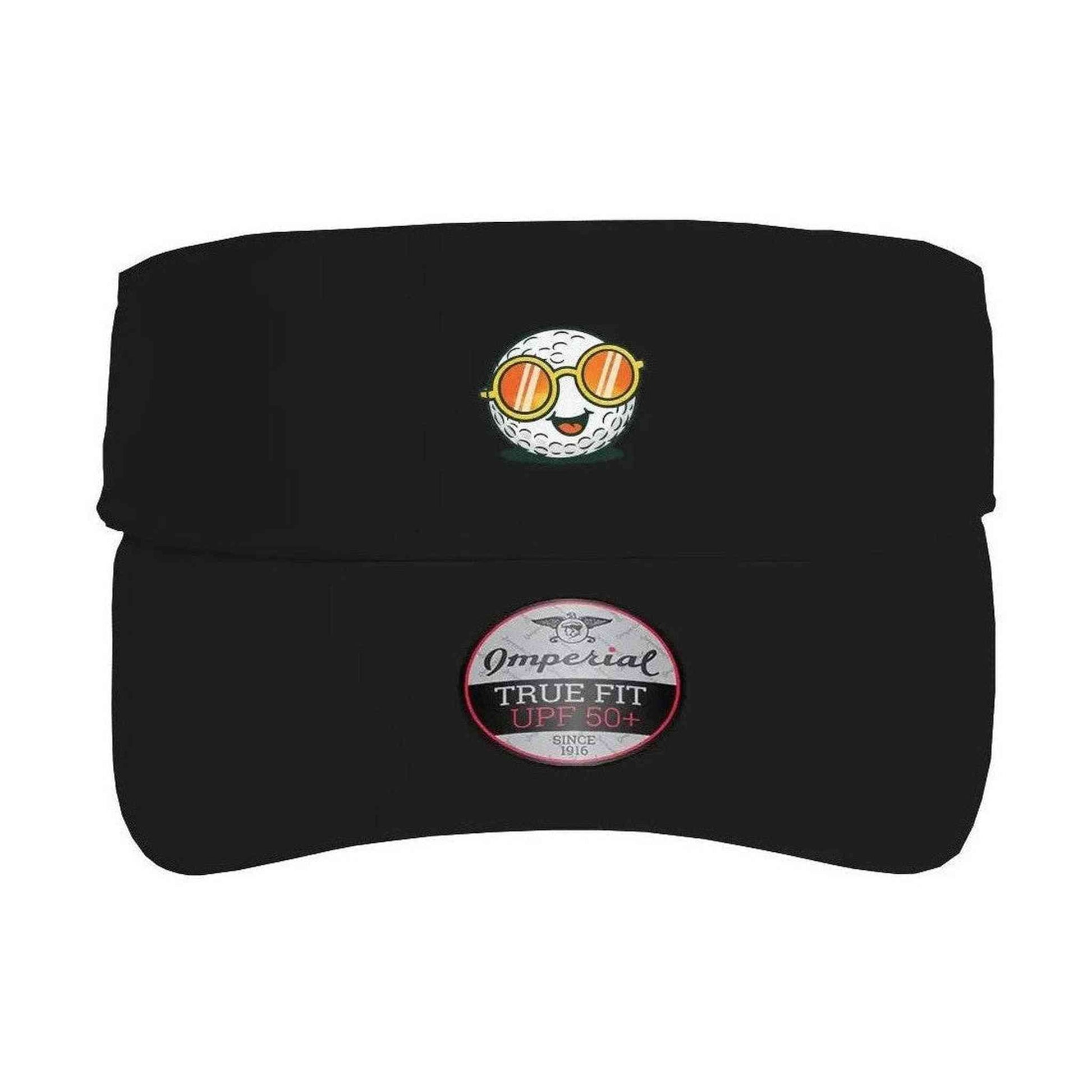 Black Ball Guy Performance Visor featuring golf ball graphic and moisture-wicking sweatband