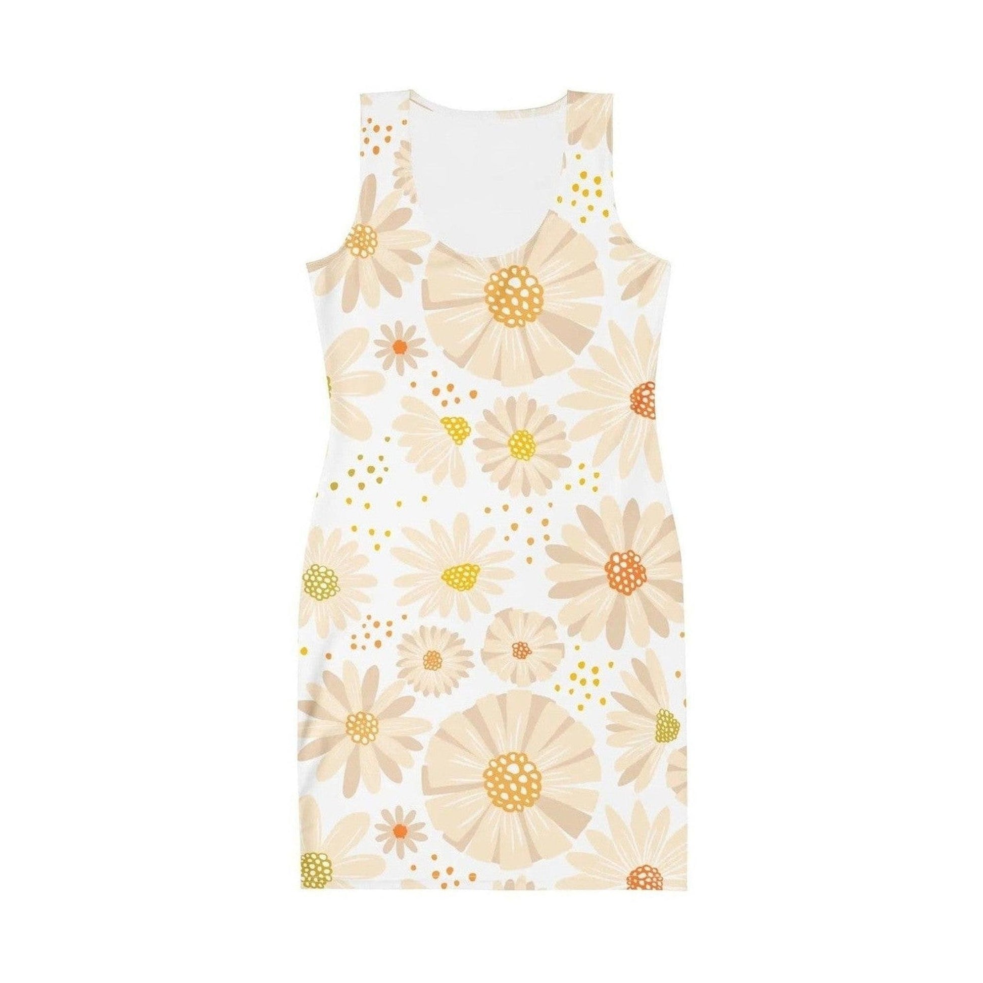 Sleeveless bodycon dress with scattered daisy and polka dot floral print