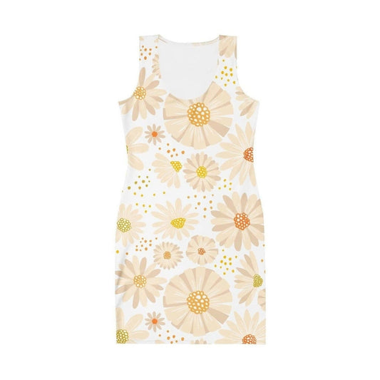 Sleeveless bodycon dress with scattered daisy and polka dot floral print