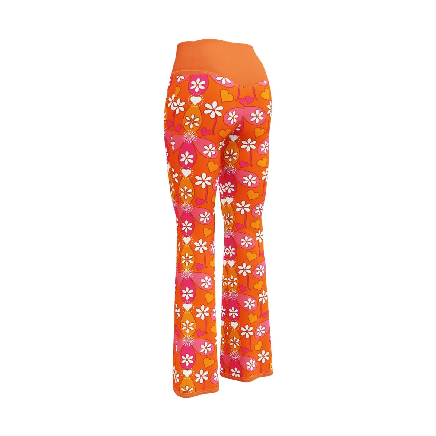 Orange retro flare leg leggings showing silhouette from back