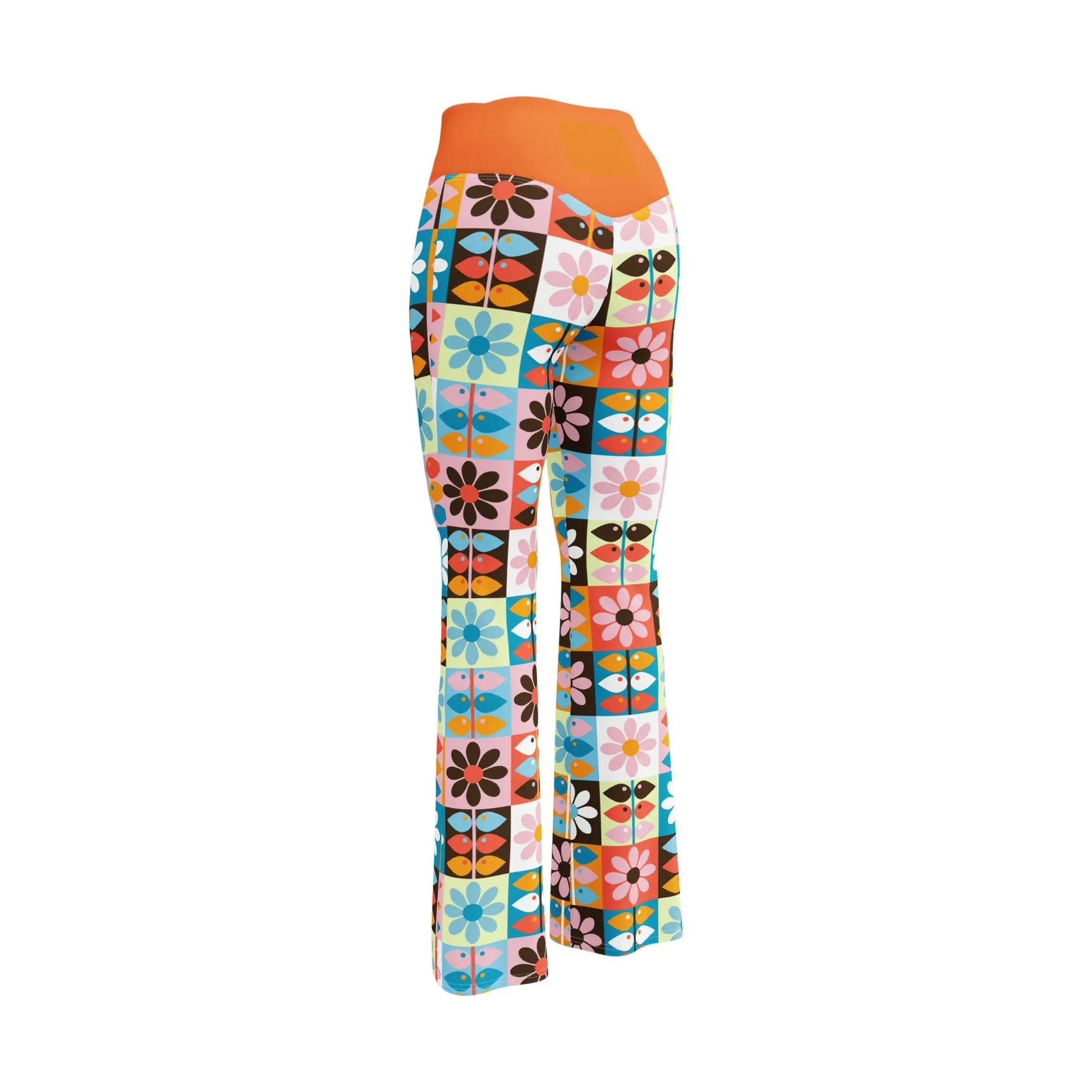 Back view of Wild Flare leggings showing full patchwork pattern