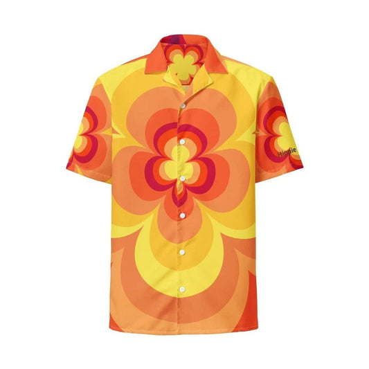 Sunny Flower Button Shirt with retro floral print and moisture-wicking fabric