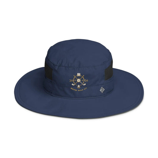 Navy Columbia Booney Hat front view featuring dual side mesh panels and silver brand logo