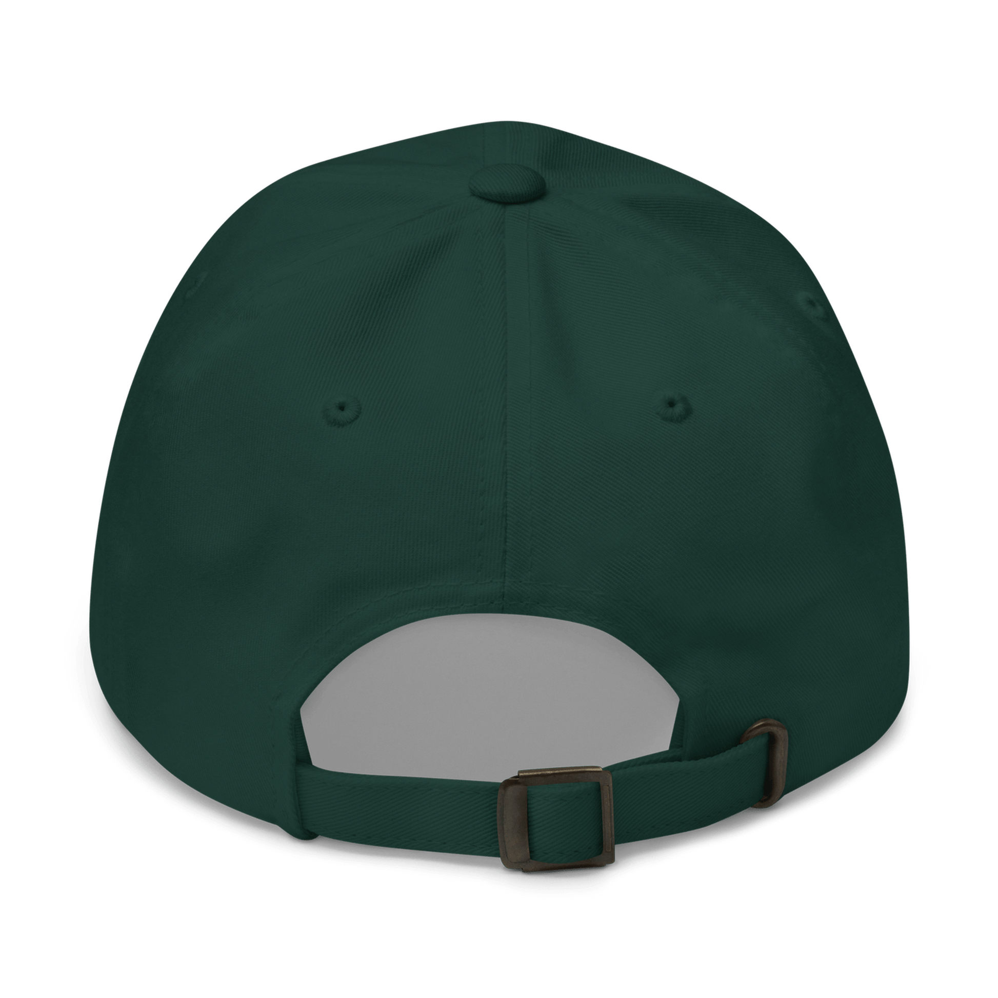 Dark green dad hat interior sweatband and metal buckle