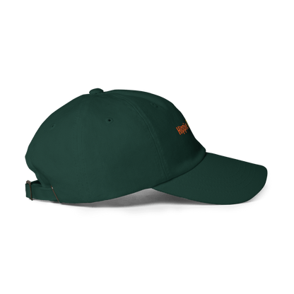 Dark green dad hat side profile with ventilation eyelets