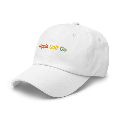 White low-profile dad hat with multi-color embroidery