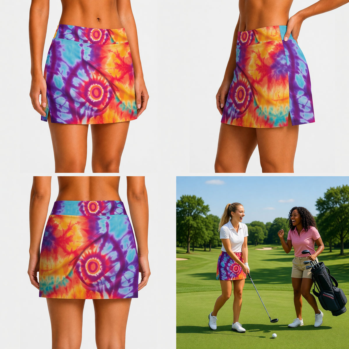Vibrant Tie Dye High-Stretch A-Line Skort