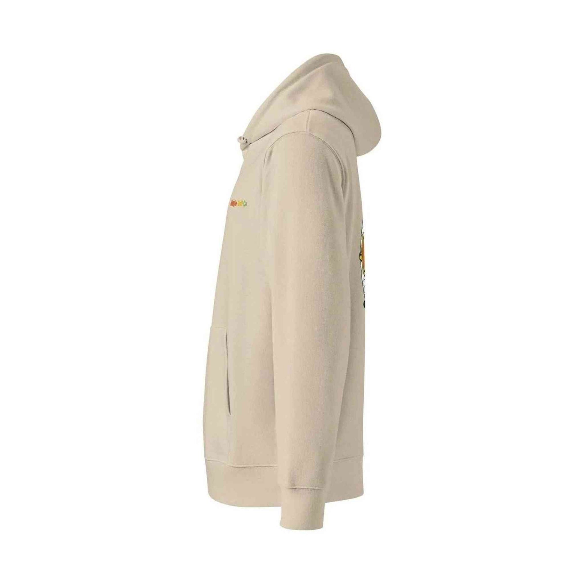 Beige Hippie Golf Co hoodie showing chest logo and back golf ball graphic
