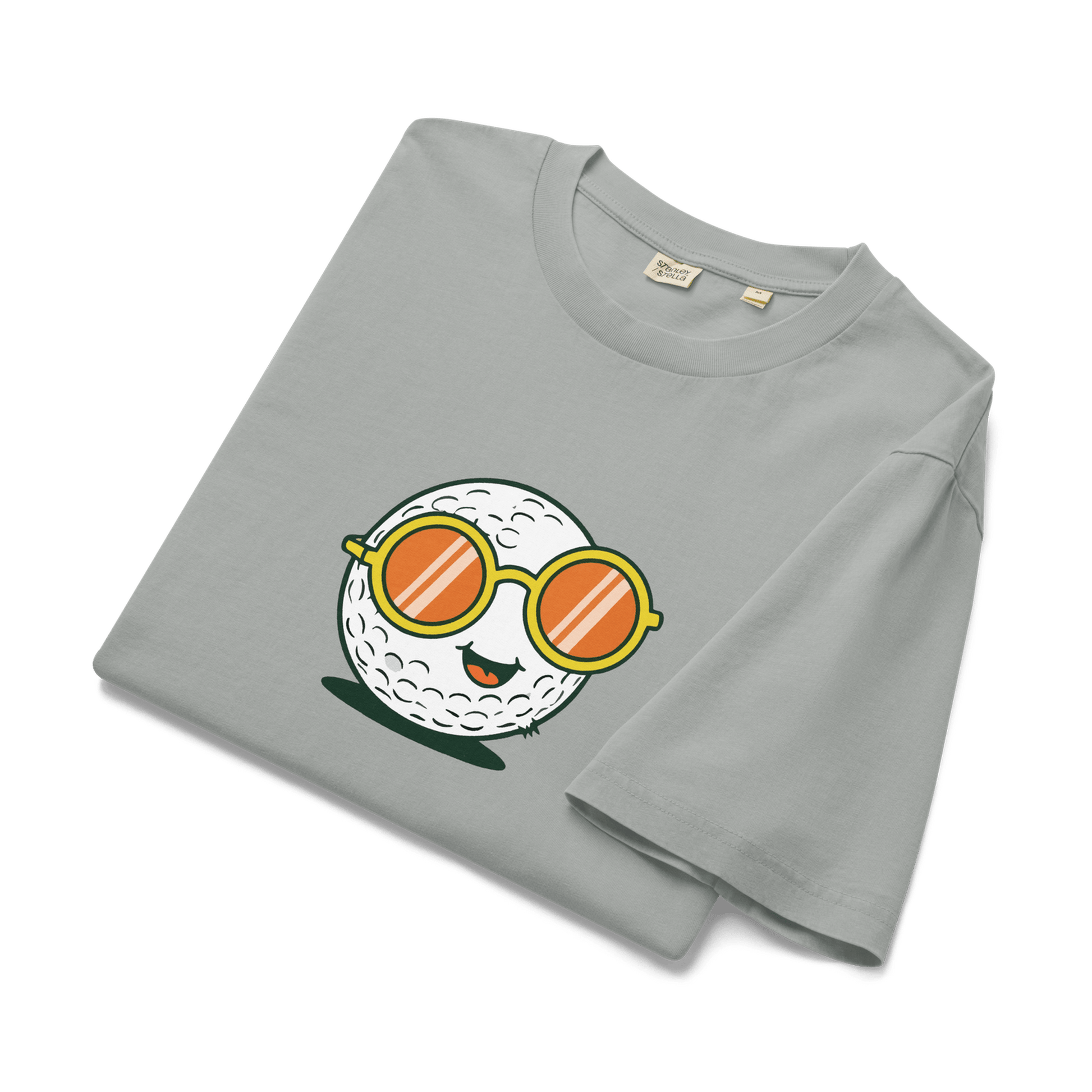 Light gray vintage style t-shirt with smiling golf ball design